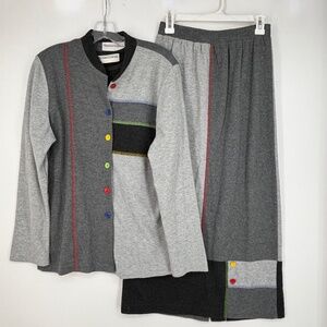 Brenda Goode Womens Small Three Piece Skirt Top Cardigan Set Gray Colorblock VTG